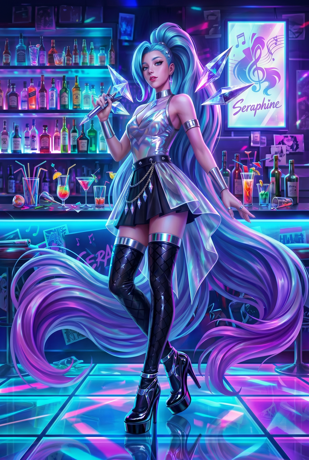 Piltover A3 lightbox + KDA ALL OUT Seraphine Poster